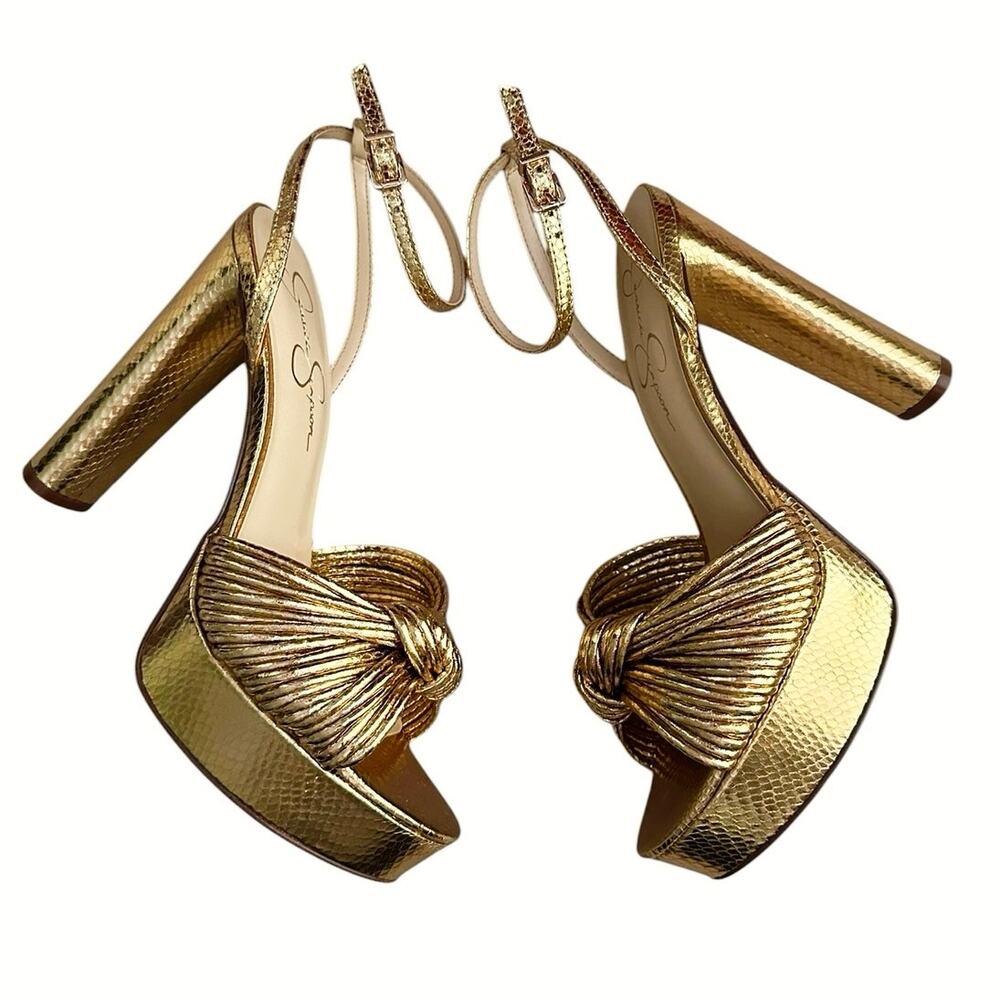 Jessica Simpson Immie Gold Metallic Platform Sandals Women 9.5 Block Heels - Picture 6 of 9